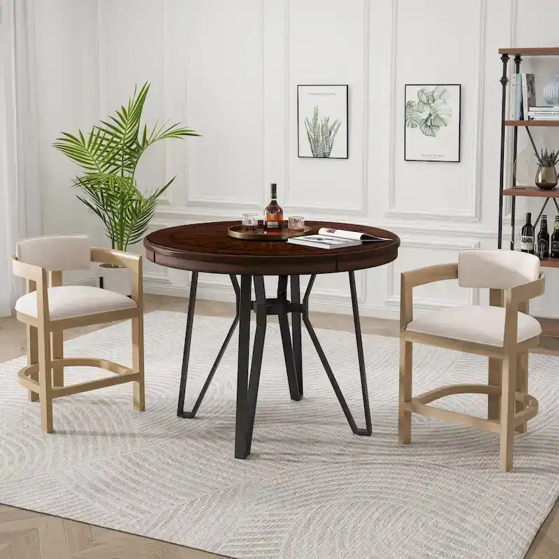 Netia 3-Piece Counter-Height Bar Set with Boucle Upholstered Chairs and Metal Table Base by Christopher Knight Home
