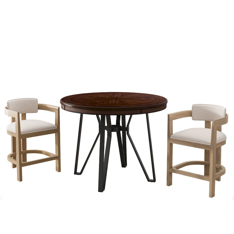 Netia 3-Piece Counter-Height Bar Set with Boucle Upholstered Chairs and Metal Table Base by Christopher Knight Home