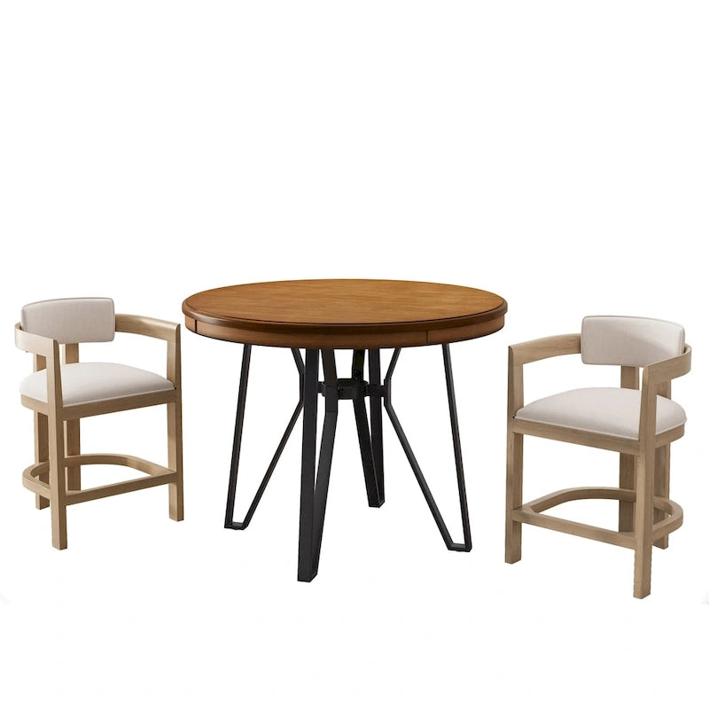 Netia 3-Piece Counter-Height Bar Set with Boucle Upholstered Chairs and Metal Table Base by Christopher Knight Home