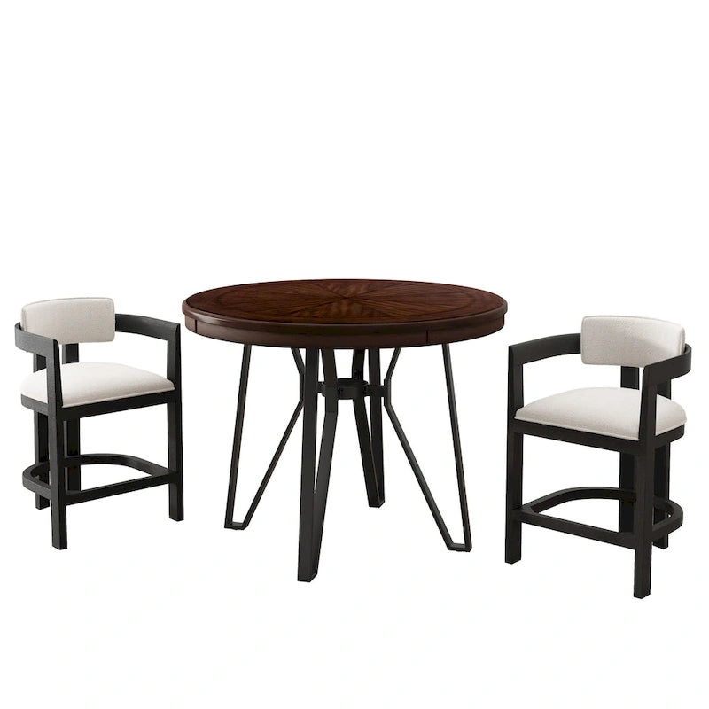 Netia 3-Piece Counter-Height Bar Set with Boucle Upholstered Chairs and Metal Table Base by Christopher Knight Home