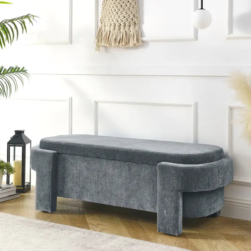 GDFStudio - Evelyn Chenille Upholstered Storage Bench with Turned Legs for Elegant Spaces