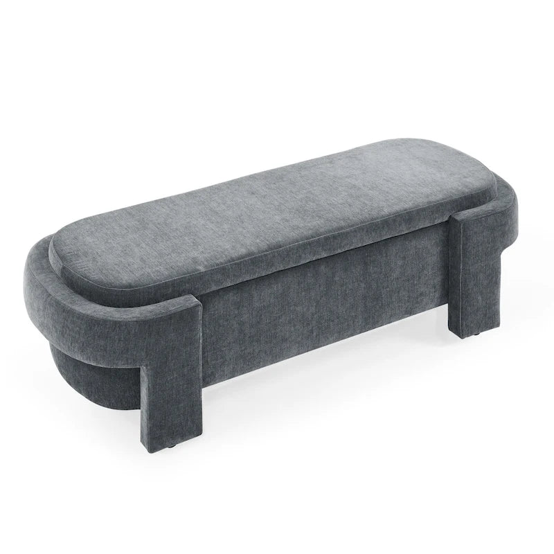 GDFStudio - Evelyn Chenille Upholstered Storage Bench with Turned Legs for Elegant Spaces