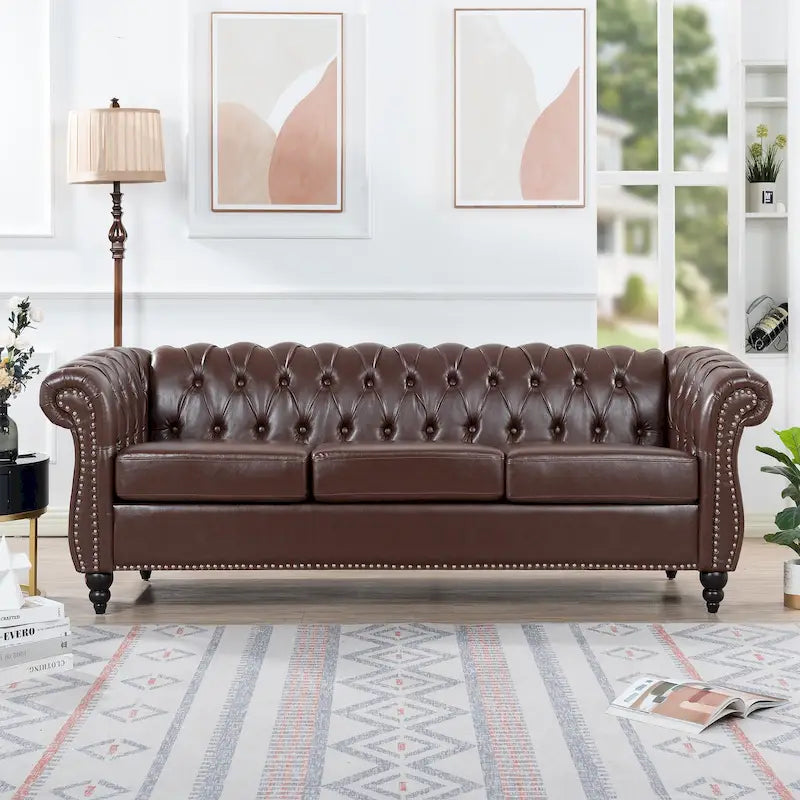 Naro Mid-Century 84 Modern 3 Seater Chesterfield Sofa Couches by Christopher Knight Home