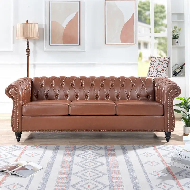 Naro Mid-Century 84 Modern 3 Seater Chesterfield Sofa Couches by Christopher Knight Home