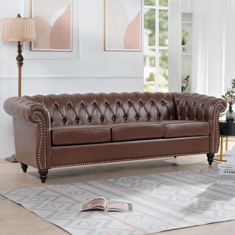 Naro Mid-Century 84 Modern 3 Seater Chesterfield Sofa Couches by Christopher Knight Home