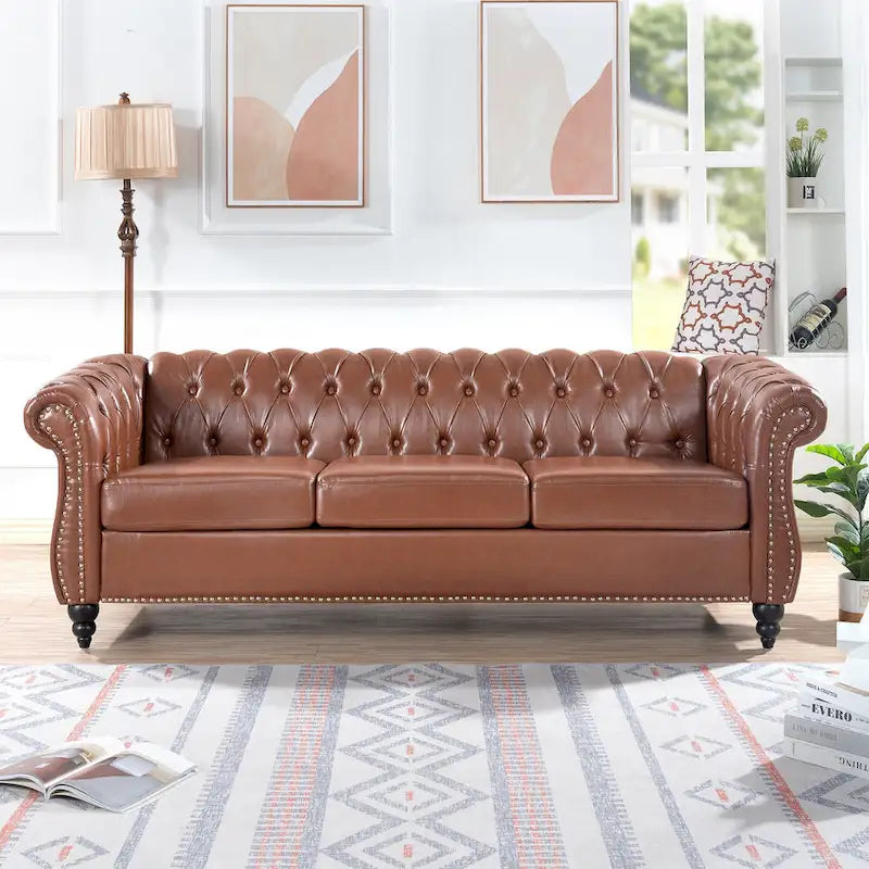 Naro Mid-Century 84 Modern 3 Seater Chesterfield Sofa Couches by Christopher Knight Home