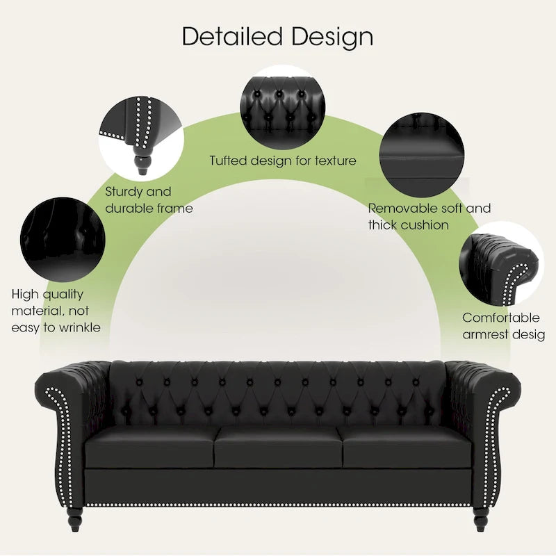 Naro Mid-Century 84 Modern 3 Seater Chesterfield Sofa Couches by Christopher Knight Home