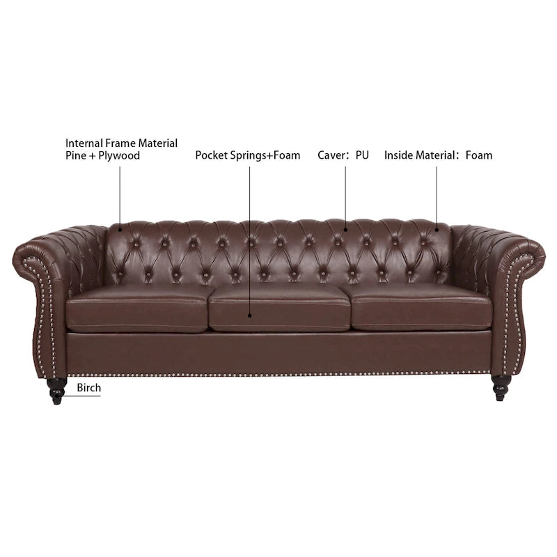 Naro Mid-Century 84 Modern 3 Seater Chesterfield Sofa Couches by Christopher Knight Home