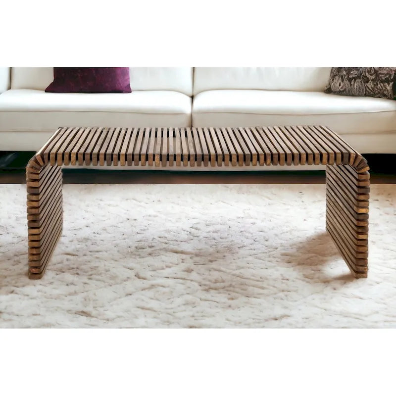 HomeRoots 26 Brown Solid Wood Stripes Coffee Table - 26' X '18' X '48