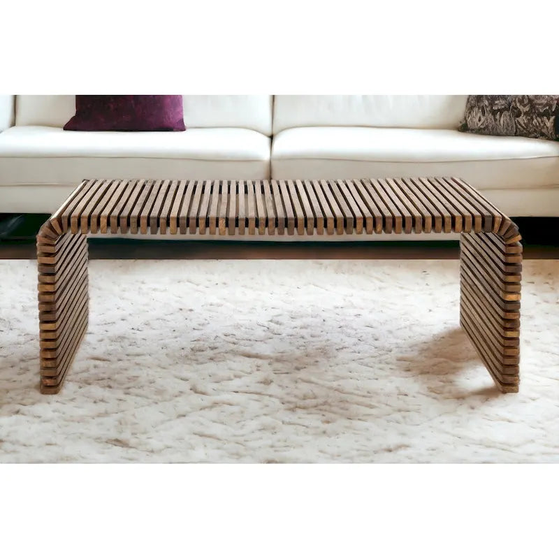 HomeRoots 26 Brown Solid Wood Stripes Coffee Table - 26' X '18' X '48