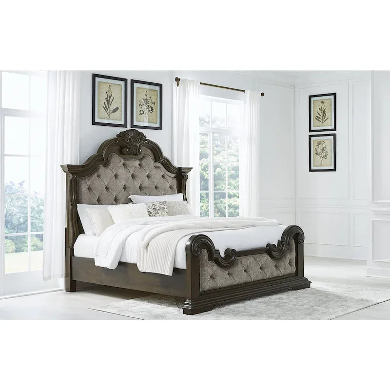 Signature Design by Ashley Maylee Dark Brown/Gray Upholstered Panel Bed