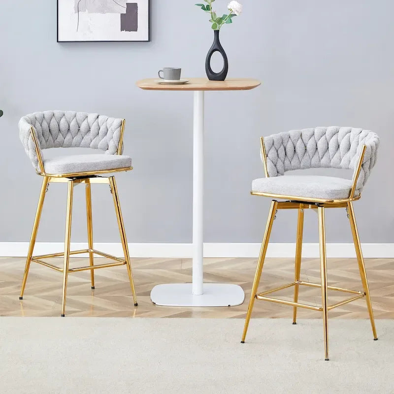 A Set of 4 Rotating Bar Stools, Equipped with Breathable Linen Cushions - Suitable for The Height of The Kitchen Island