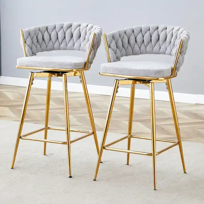 A Set of 4 Rotating Bar Stools, Equipped with Breathable Linen Cushions - Suitable for The Height of The Kitchen Island