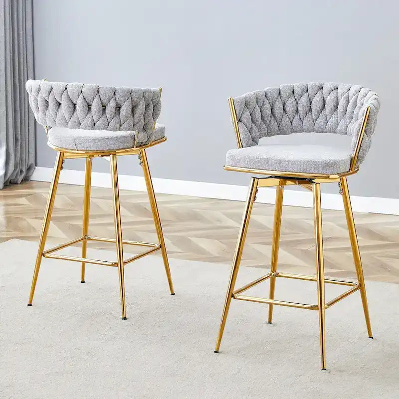 A Set of 4 Rotating Bar Stools, Equipped with Breathable Linen Cushions - Suitable for The Height of The Kitchen Island