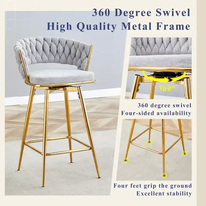 A Set of 4 Rotating Bar Stools, Equipped with Breathable Linen Cushions - Suitable for The Height of The Kitchen Island