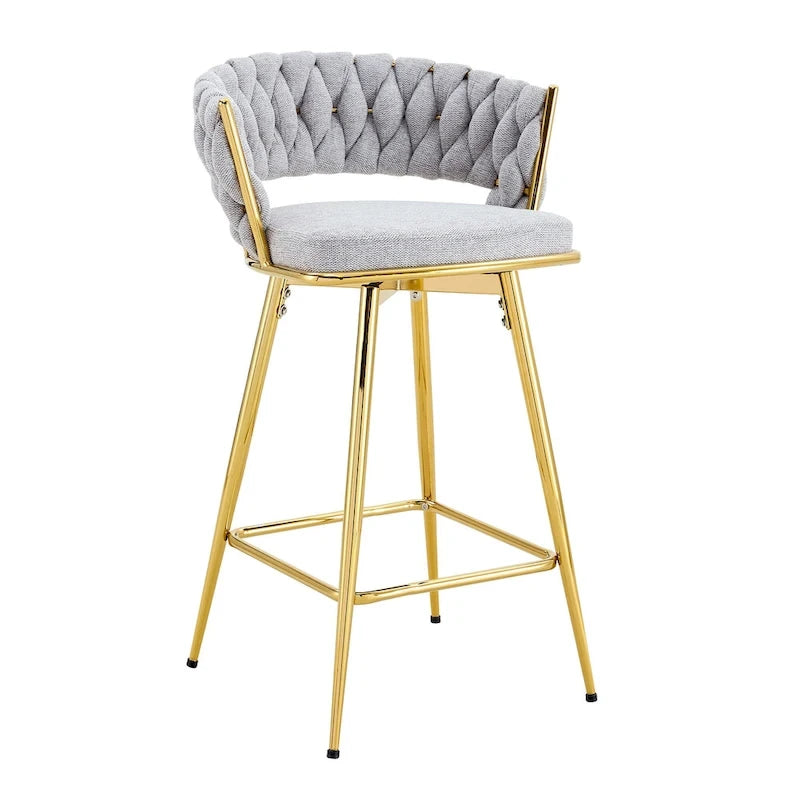A Set of 4 Rotating Bar Stools, Equipped with Breathable Linen Cushions - Suitable for The Height of The Kitchen Island