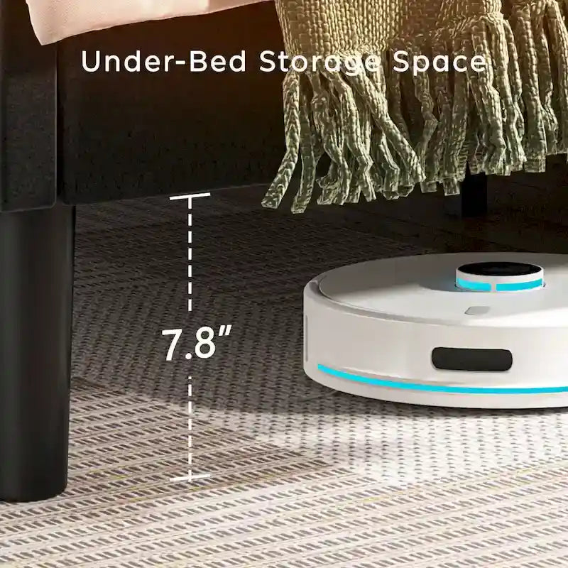 Upholstered Platform Bed, Full Size, Black with Padded Headboard & Heavy-Duty Metal Frame