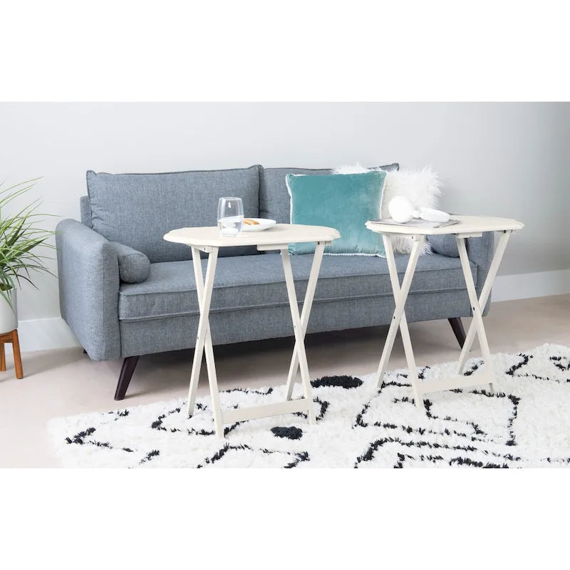 Routed Edge Foldable Snack Tray Tables - 26.25 - White - Set of 2