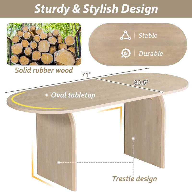 Dining Table Set for 6Oval Kitchen Table and Rattan-Back Chairs