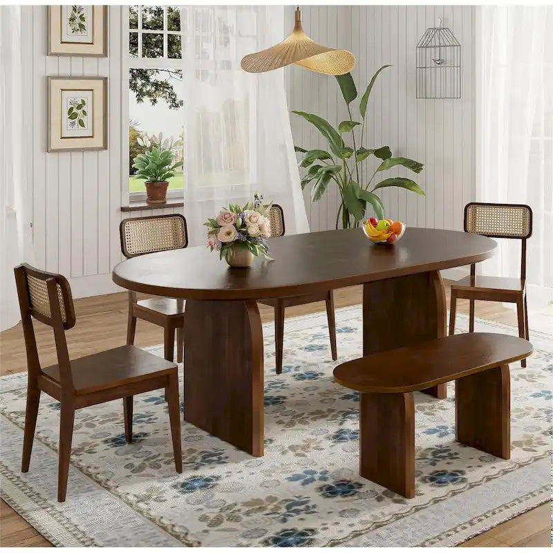 Dining Table Set for 6Oval Kitchen Table and Rattan-Back Chairs