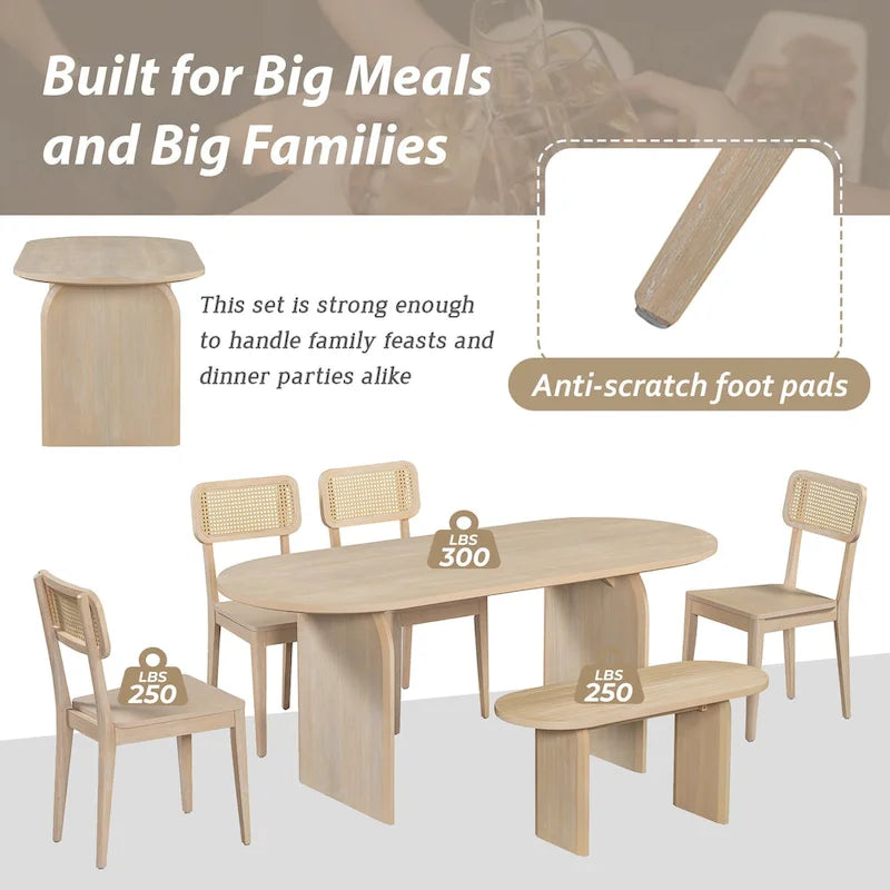 Dining Table Set for 6Oval Kitchen Table and Rattan-Back Chairs