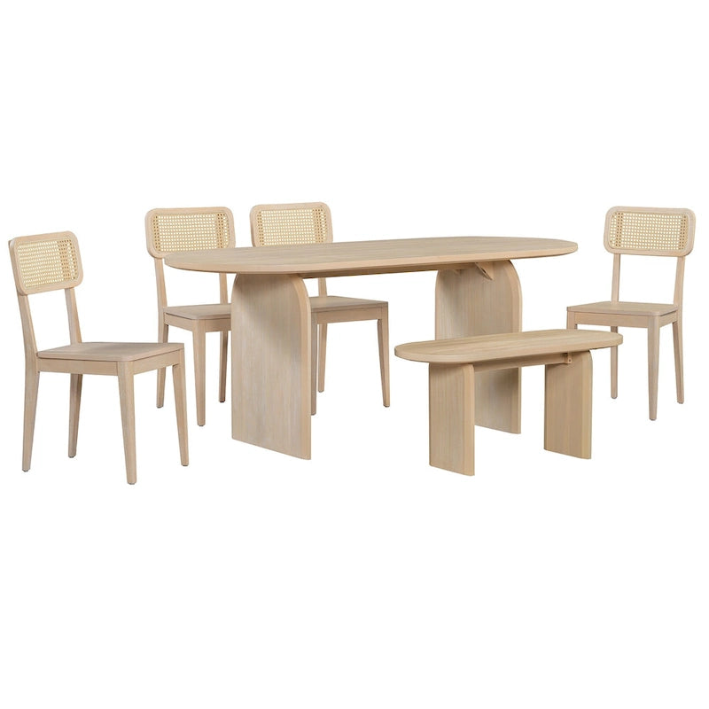 Dining Table Set for 6Oval Kitchen Table and Rattan-Back Chairs