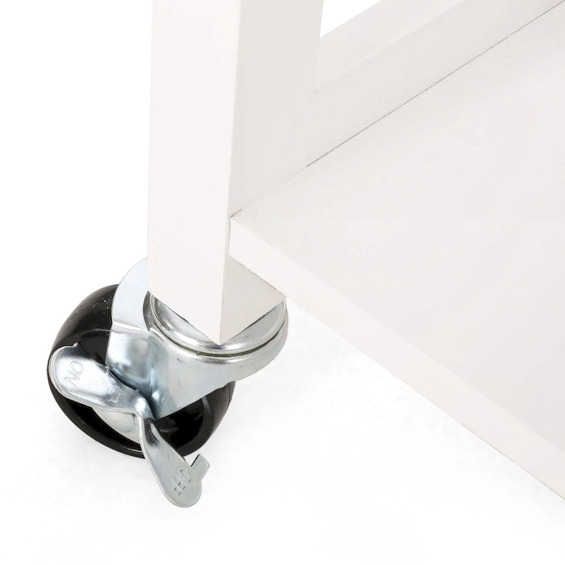 Rolling Kitchen Island Cart, Kitchen Storage Cart With Wooden Top, Modern Home Storage Cart With Door, 3 Shelves, Drawer