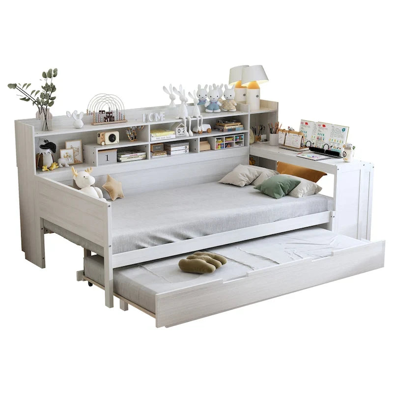Twin Daybed with Shelves, Trundle & Desk