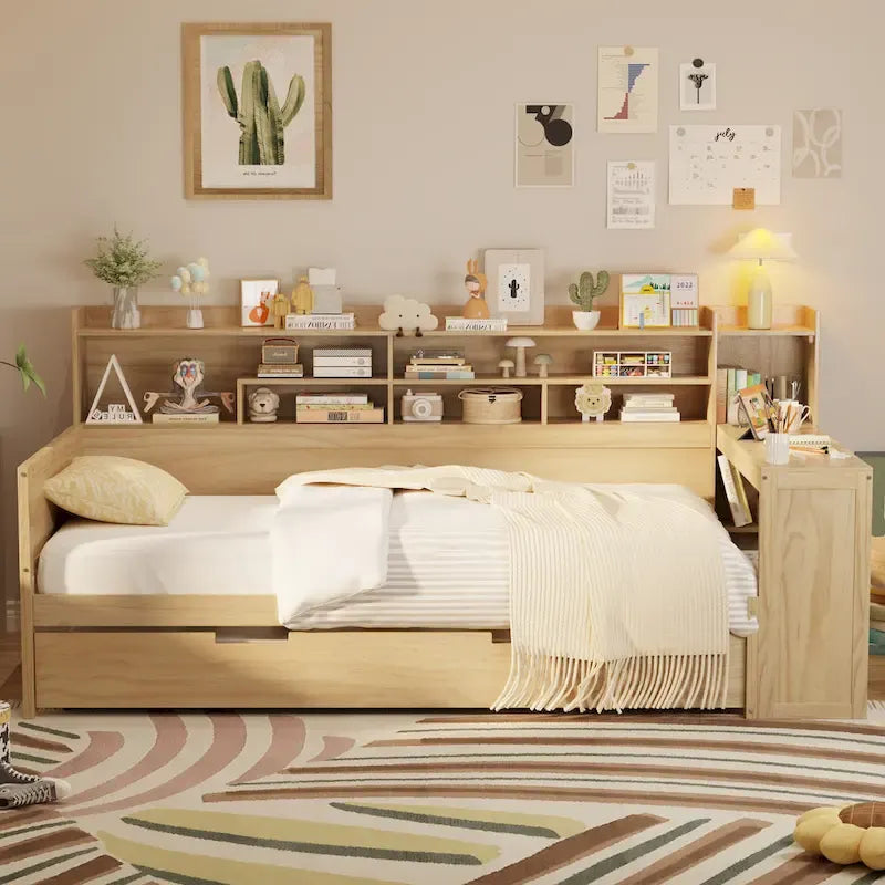 Twin Daybed with Shelves, Trundle & Desk