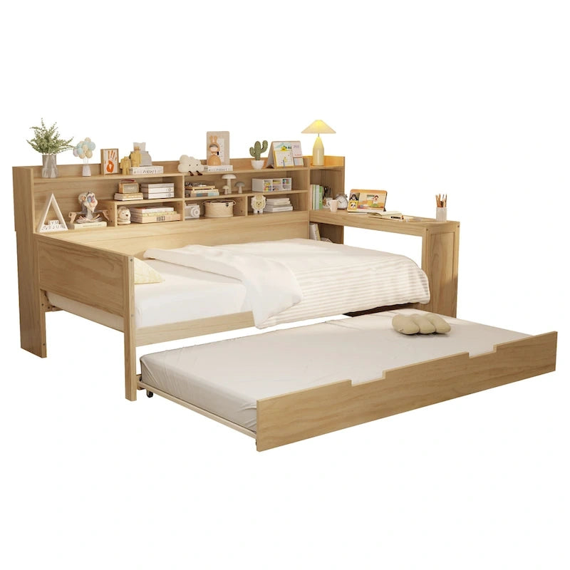 Twin Daybed with Shelves, Trundle & Desk