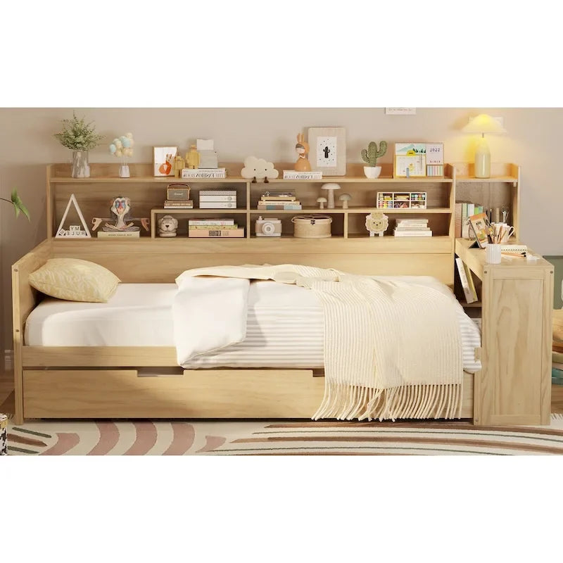 Twin Daybed with Shelves, Trundle & Desk