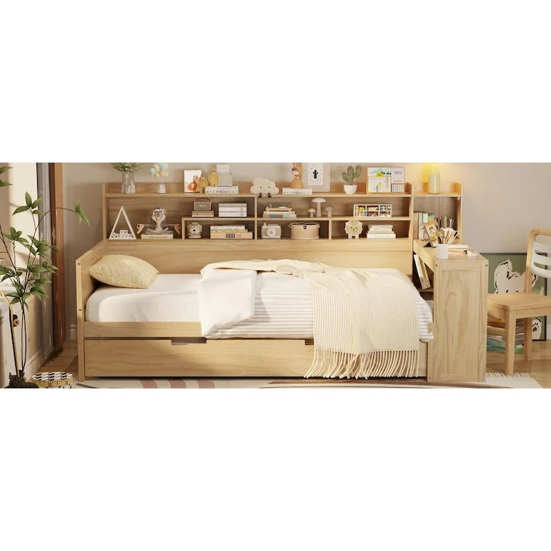 Twin Daybed with Shelves, Trundle & Desk