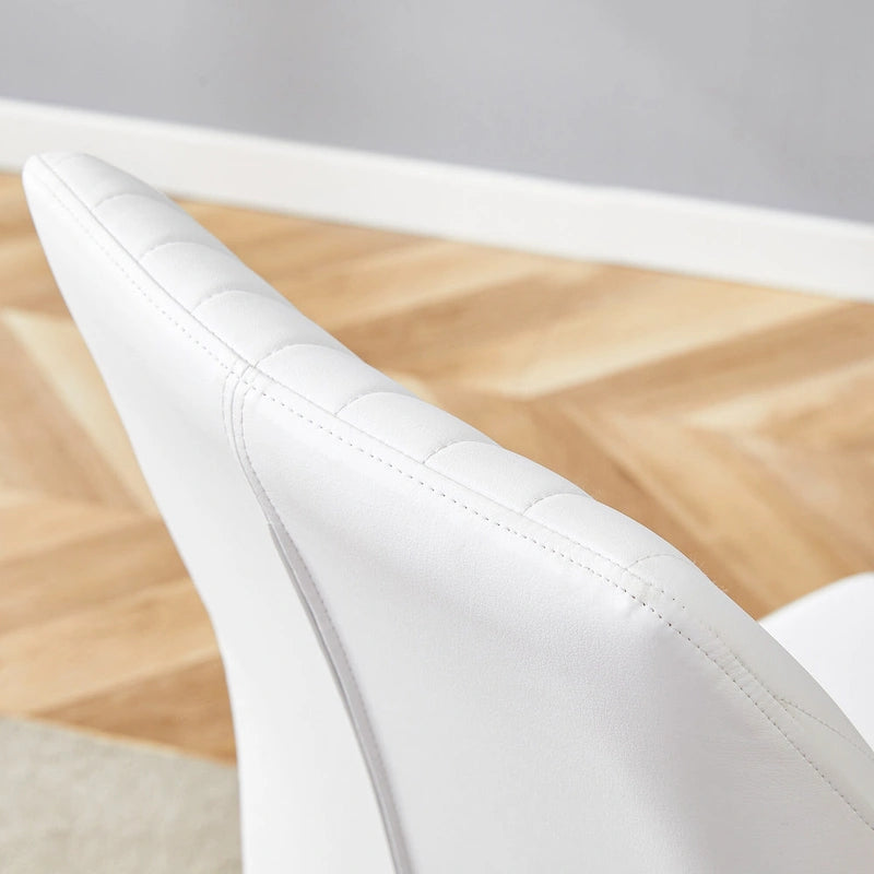 Luxury Simple Chair Set of 6 PU High Resilience Dining Chair with Metal Silver Leg Kitchen Armless Side Chair