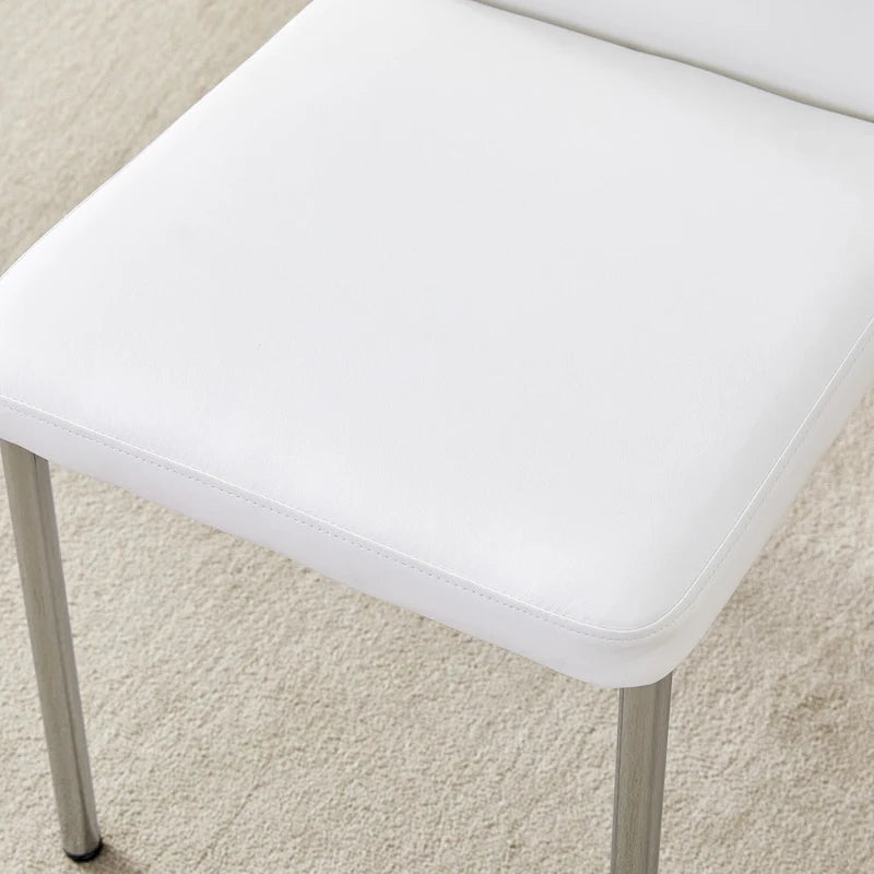 Luxury Simple Chair Set of 6 PU High Resilience Dining Chair with Metal Silver Leg Kitchen Armless Side Chair