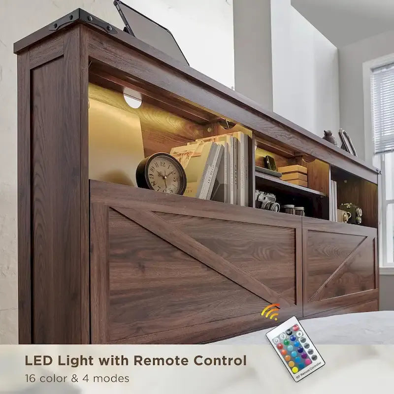 Farmhouse Full Size Wood Bed Frame with Storage Headboard and Drawers