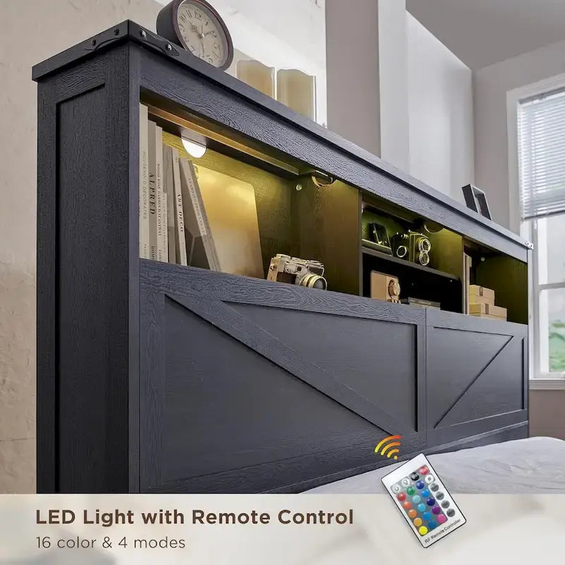 Farmhouse Full Size Wood Bed Frame with Storage Headboard and Drawers