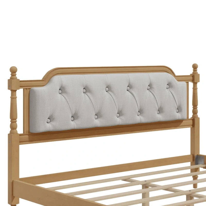 Queen Wood Platform Bed with Tufted Headboard & Handcrafted Design