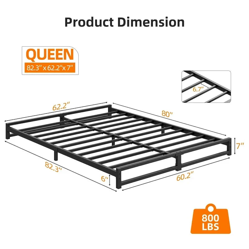 Metal Platform Bed Frame with Steel Slats Support