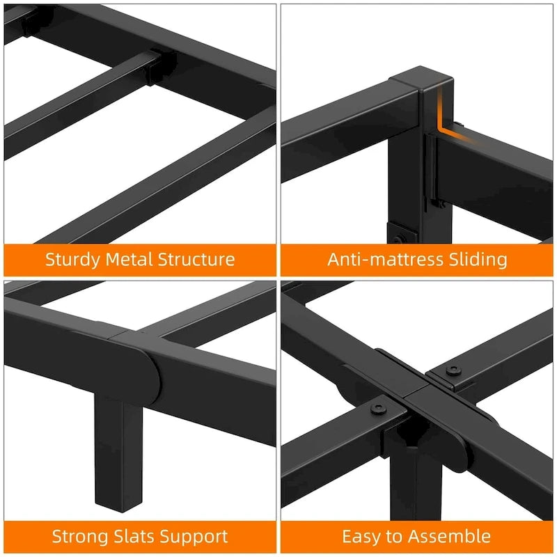 Metal Platform Bed Frame with Steel Slats Support