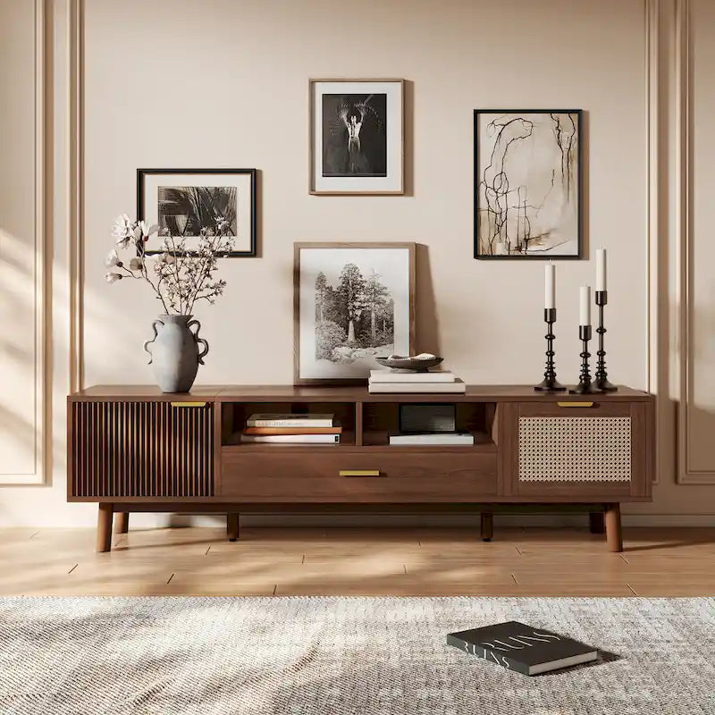 Wood TV Stand for 75 TVs, Modern TV Cabinet for Living Room