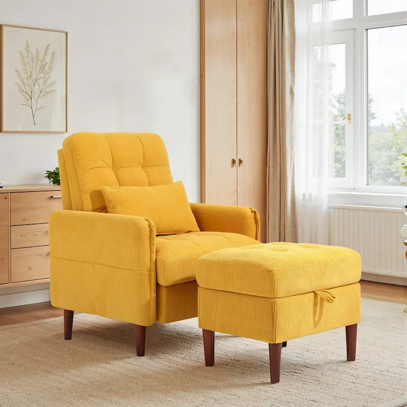 Accent Chair and Storage Ottoman Set with Adjustable Backrest