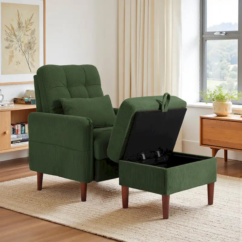 Accent Chair and Storage Ottoman Set with Adjustable Backrest