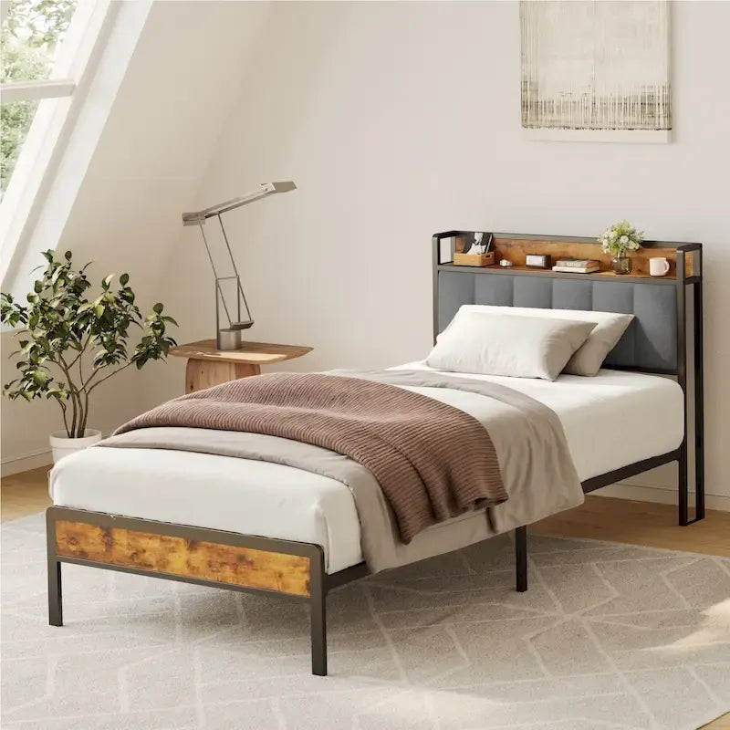 Twin/Full/Queen/King Platform Bed Frame, Metal Bed Frame with Storage Headboard