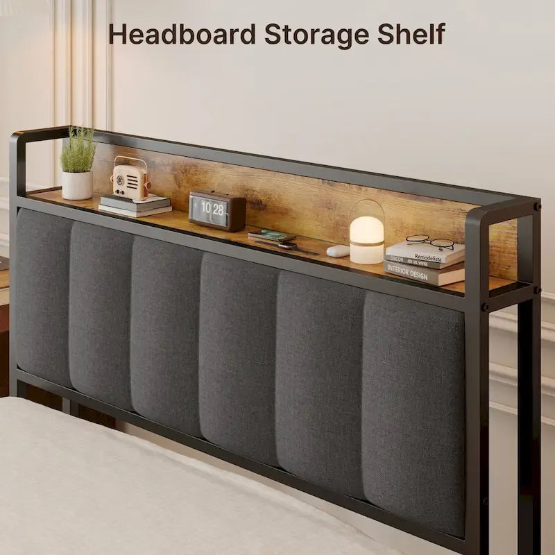 Twin/Full/Queen/King Platform Bed Frame, Metal Bed Frame with Storage Headboard