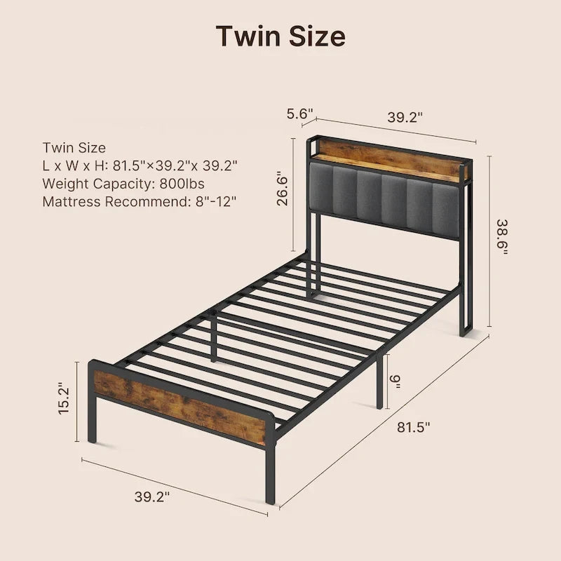 Twin/Full/Queen/King Platform Bed Frame, Metal Bed Frame with Storage Headboard