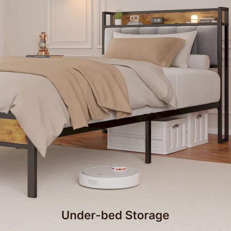 Twin/Full/Queen/King Platform Bed Frame, Metal Bed Frame with Storage Headboard