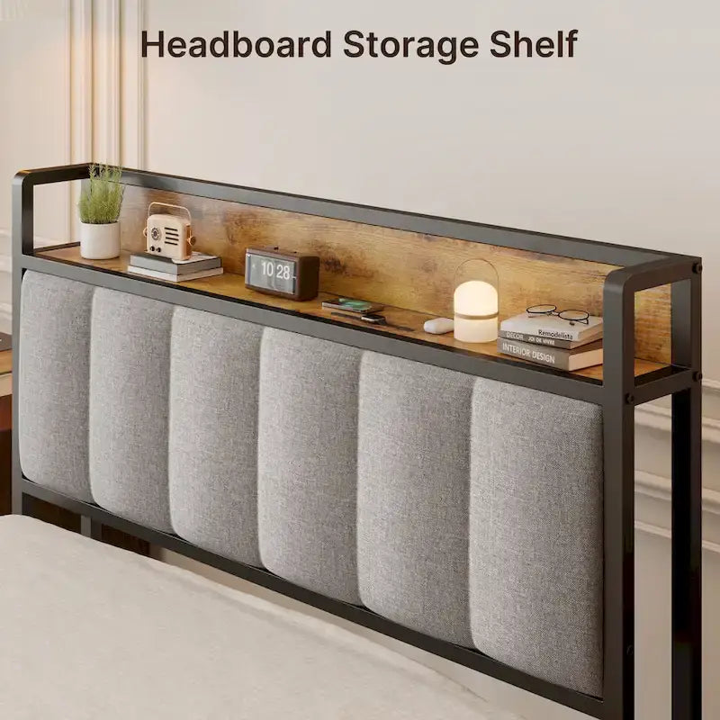 Twin/Full/Queen/King Platform Bed Frame, Metal Bed Frame with Storage Headboard