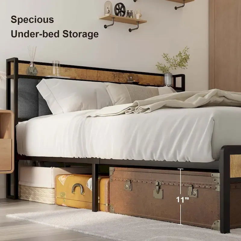 Twin/Full/Queen/King Platform Bed Frame, Metal Bed Frame with Storage Headboard