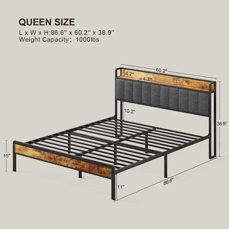 Twin/Full/Queen/King Platform Bed Frame, Metal Bed Frame with Storage Headboard