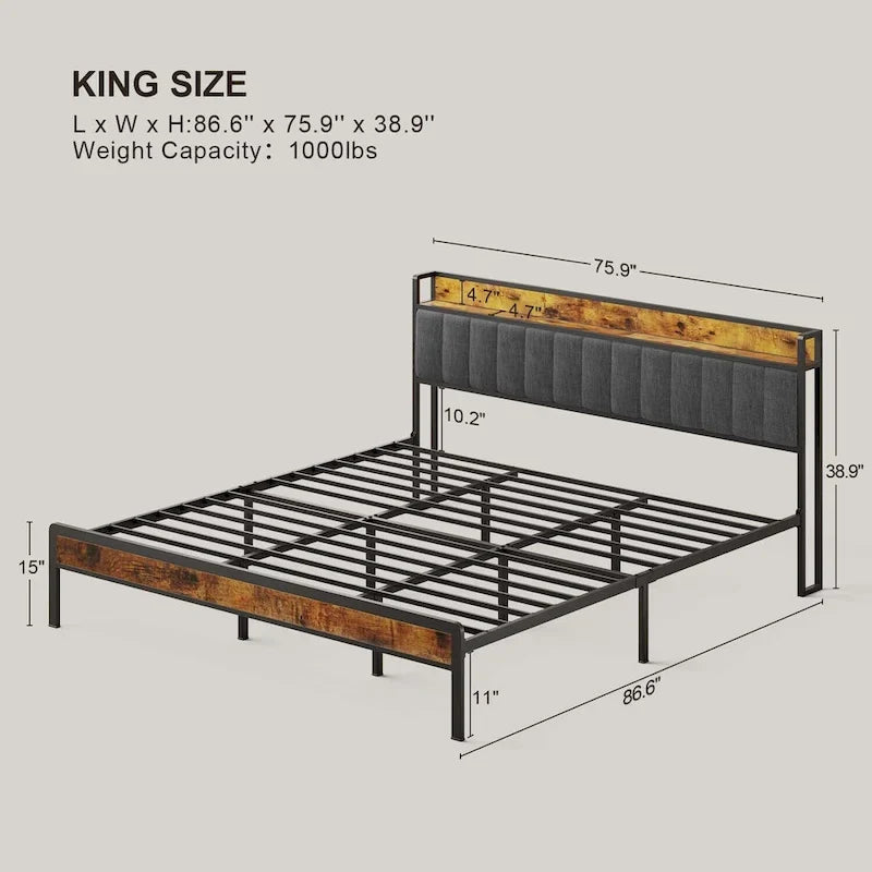 Twin/Full/Queen/King Platform Bed Frame, Metal Bed Frame with Storage Headboard